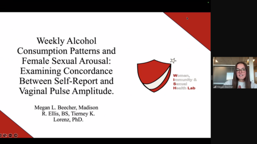 Weekly Alcohol Consumption Patterns and Female Sexual Arousal presentation slide with red and white shield logo.